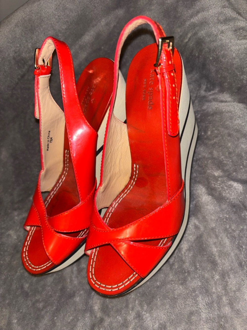 kate spade Red Patent Leather Slingback Wedge Sandals